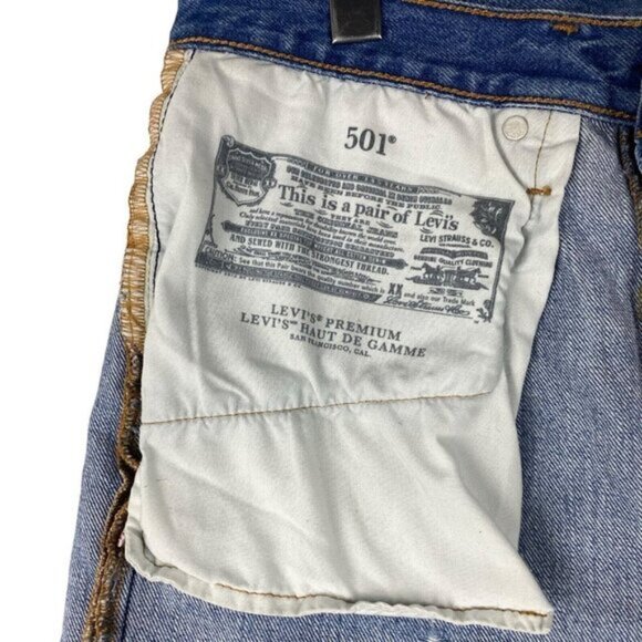 Levis Womens 501 Original High Rise Destroyed Cut Off Blue Jean Shorts US 31 - Picture 11 of 15